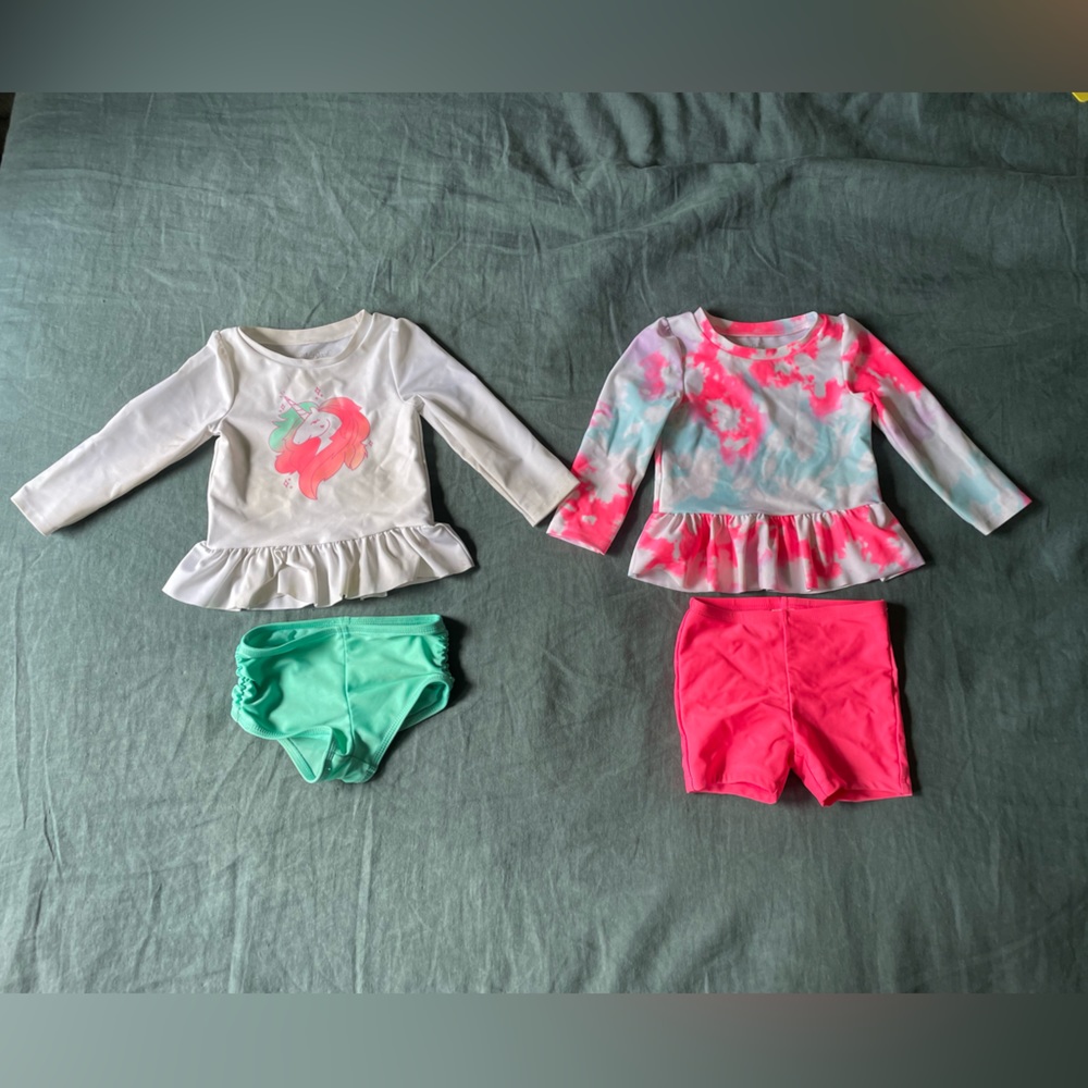 Cat & Jack Long Sleeve Rash Guard Sets (Bundle of 2) Tie-dye & Unicorn
